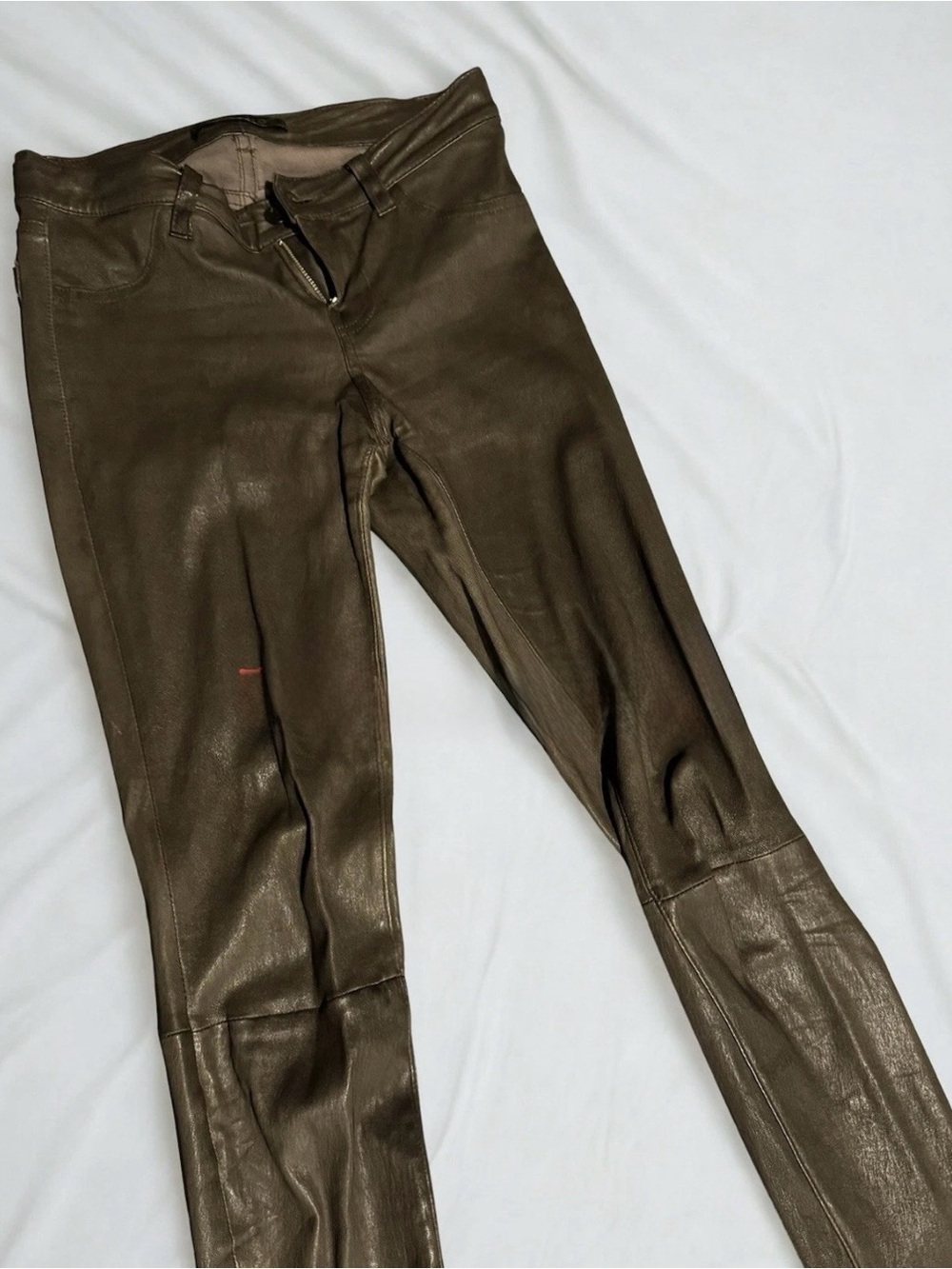J Brand Olive Leather Skinny Pants